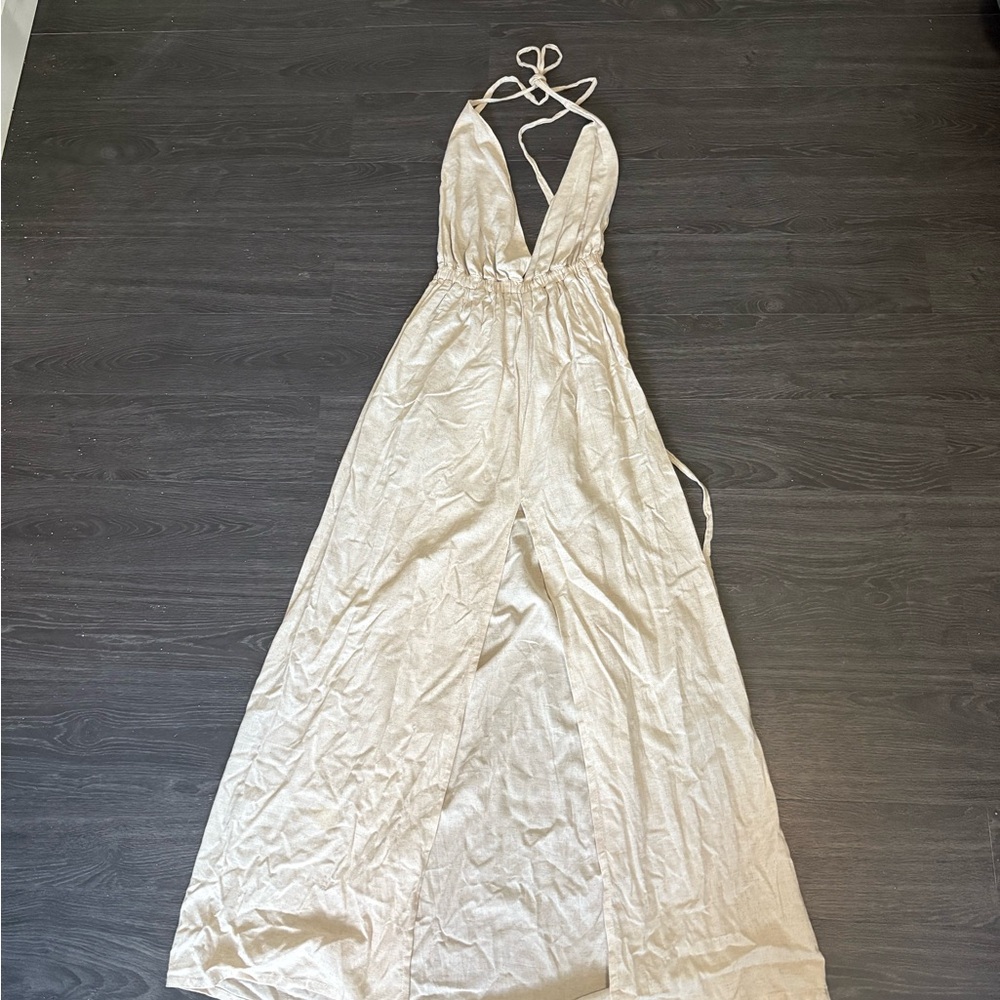 Ulu Cream Plunge Neck Backless Sundress